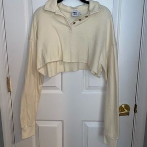 Princess Polly collared long sleeved crop top in color cream